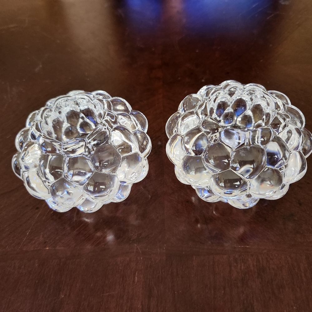 Orrefors Raspberry Votive Candle Holders Pair